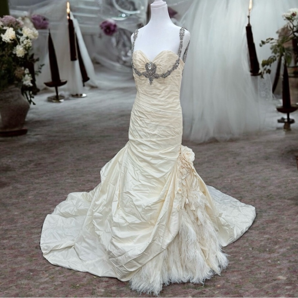 Avine Perucci by ST.Pucchi #539 Bridal Gown Wedding DRESS SZ 10 Silk Feathers #4